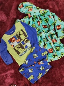 Boys SIZE 6 MINECRAFT three piece Pajama set Robe / long sleeve shirt /Pants - Picture 1 of 4