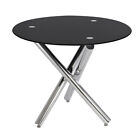 Black Tempered Round Glass Dining Table Cross Legs Kitchen Furniture 90*90*75Cm