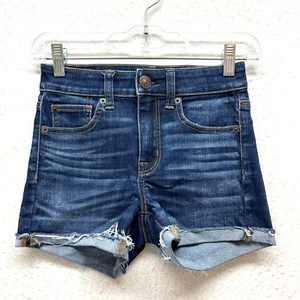 American Eagle Shortie Cut-Off Shorts Women's Size 00 - Mid Rise Medium Wash - Picture 1 of 12