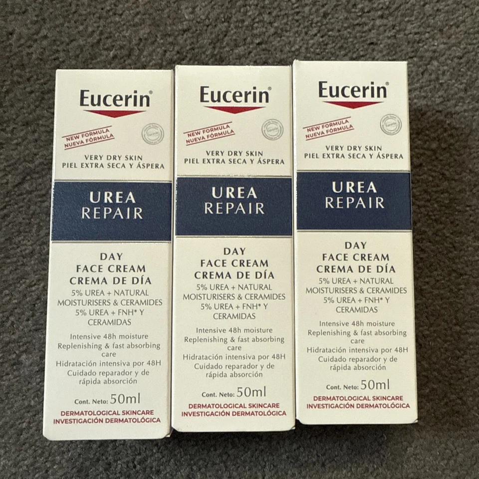 Eucerin Urea Repair face Cream 3 X 50ml very dry skin relief 150ml bundle new