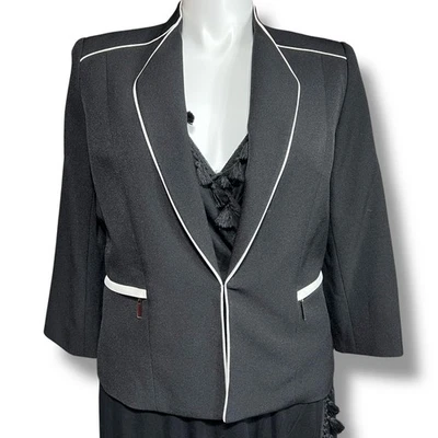 Blazer Kasper Mujer Traje Chaqueta Bolsillos con Cremallera Negro con Acentos Blancos Talla 14 Foto 1 de 4