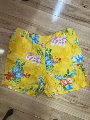 Pantalones Cortos Lauren Ralph Lauren 100% Lino Amarillo Floral - Talla Grande 22W Foto 1 de 4