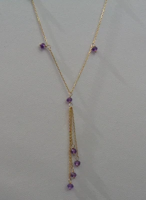 Collar estación cuentas amatista facetadas oro amarillo 10K con Lariat - 16" Foto 1 de 4