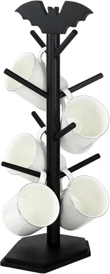 Soporte para taza de murciélago árbol - 8 ganchos estante para café - decoración gótica del hogar madera negro  Foto 1 de 4