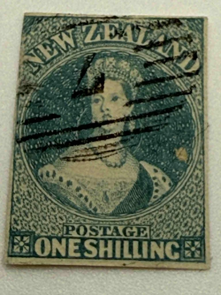 New Zealand 1855–63 Chalon 1/- Blue-Green (Imperf), Full-Face Queen — Used - image 1 of 1