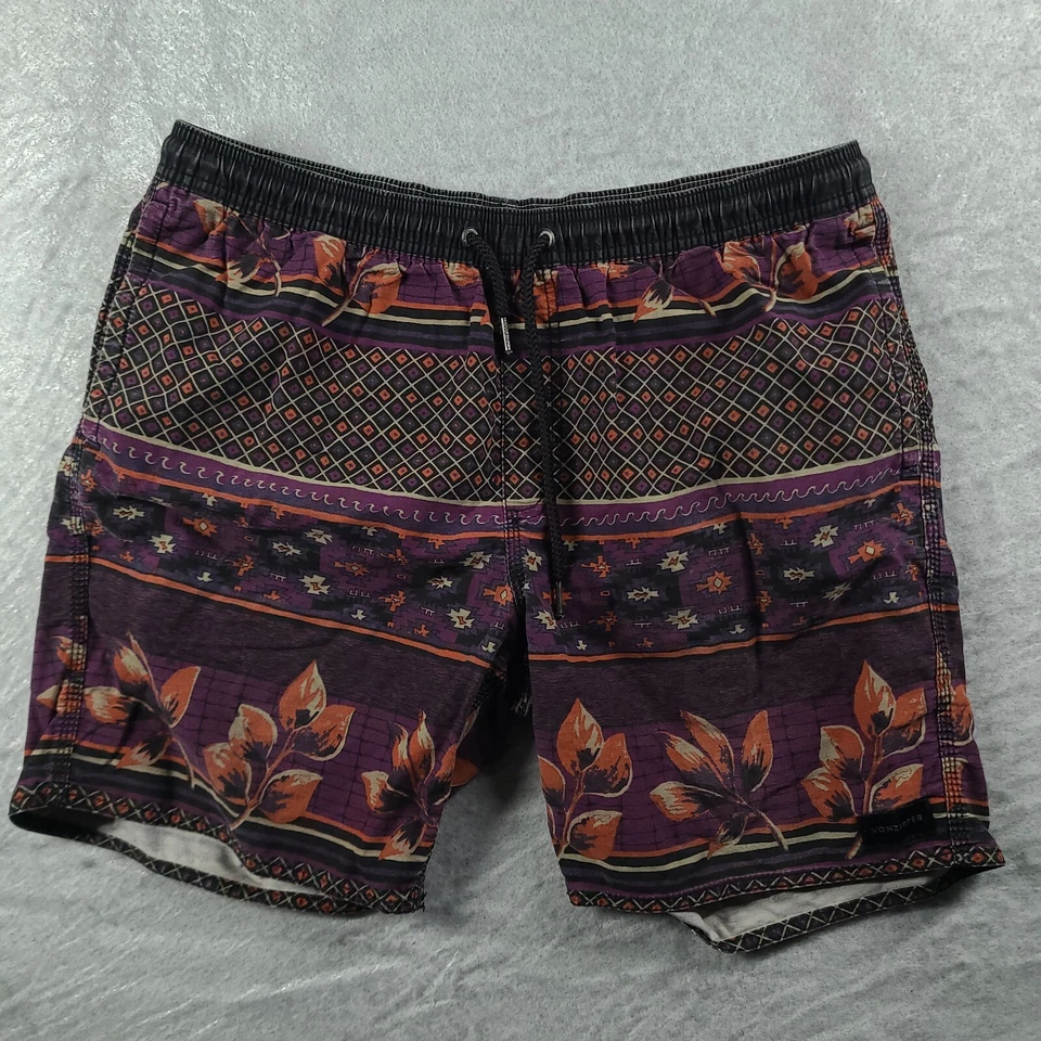 Vonzipper Shorts Red Floral Purple Adult Casual Drawstring Size 36 Cotton - image 1 of 4