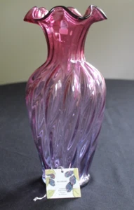 Vintage FENTON 11" Mulberry Ruffled Top Swirled Vase Excellent Cond. - Picture 1 of 9