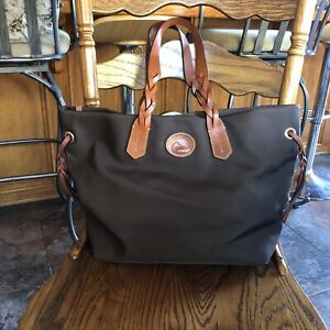 DOONEY & BOURKE Brown Black NYLON  SATCHEL Leather Shoulder Handbag Purse