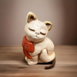 Vintage Ceramic Cat Figurine Thun Casa Collection WhiteRed Bow Kitty Italy - Picture 1 of 8