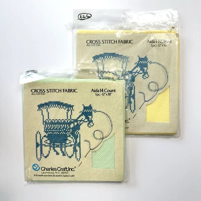 Charles Craft Cross Stitch Fabric 14ct Aida 12x18 Cotton Pastel Green & Yellow - Image 1 of 4