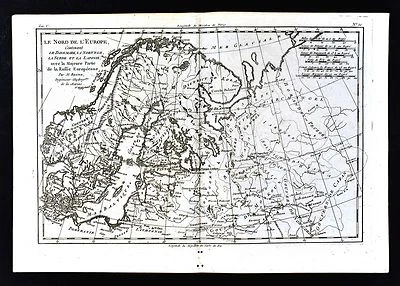 1779 Bonne Map Sweden Norway Denmark Finland Russia Scandinavia Copenhagen Oslo - Image 1 of 3