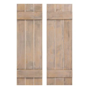 Window Shutter Set of 2 w/ Antiqued Surface Reclaimed Paulownia Wood Wall Decor - Picture 1 of 10