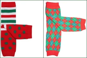 NEW GIRLS 2-6 Set of 2 CHRISTMAS RED & GREEN Argyle, Dots & Stripes LEG WARMERS - Picture 1 of 6