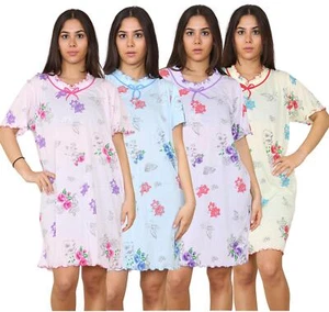 Ladies Floral Nightdress Short Sleeve Soft Cotton Printed Sleepwear Loungewear - Picture 1 of 30