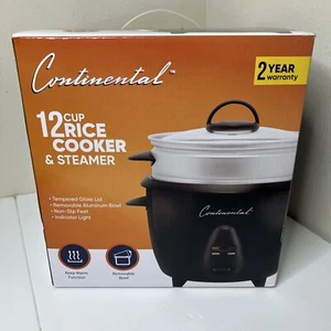 Continental Electric 12-Cup Rice Cooker & Steamer with Glass Lid - Black - Picture 1 of 3