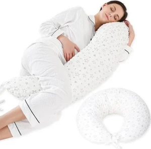 PinkFroggie Pregnancy & Multi Use Pillow(170x75cm) White W/ Stars Design - Picture 1 of 9
