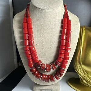 22 In.² Double Strand Chicos Faux Coral Necklace - Picture 1 of 7