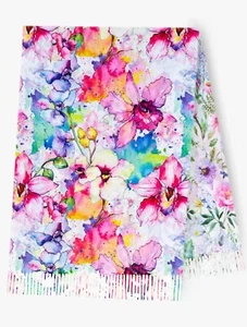 Wendbarer Museumskunst Blumen Aquarell Druck Kaschmir-Feel Schal mit Fransen - Bild 1 von 3