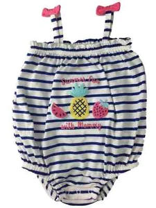 Infant Girls White & Navy Striped Tropical Fruit Outfit Baby Bodysuit Romper - Picture 1 of 1