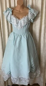 Vintage Gunne Sax Light Blue Satin Southern Belle Dress, Junior Size 7 - Picture 1 of 6