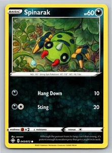 Spinarak 043/072 Common Shining Fates Pokemon Card - NM Near Mint - Picture 1 of 2