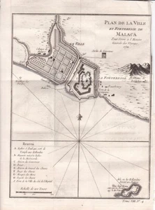 Plan de la ville et Forteresse de MALACA Malaisie Malacca Carte 1750 N. Bellin - Picture 1 of 1