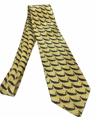 Corbata Vintage 100% Seda Italia Venezia Hecha en Amarillo Azul Gris Patrón Góndola Foto 1 de 4