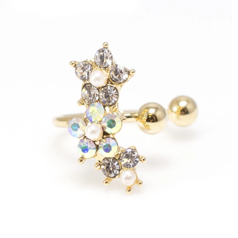 Brazalete de cartílago oreja IP oro flor perla sintética no perforante Foto 1 de 4