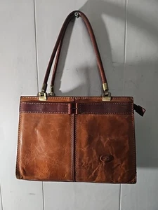 Vintage Umhängetasche Conte Di Cavour Braun Leder Made In Italy - Bild 1 von 10