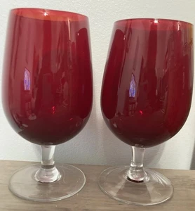 (2) Dark Red Short Stem Wine Glasses. - Picture 1 of 1