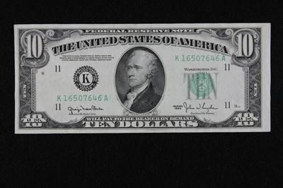 NEW LOW SERIAL # $10 1950 Narrow Federal Reserve Note K16507646A ten dollars K11 - Image 1 of 3
