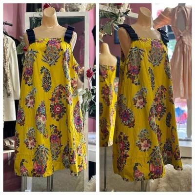 Anthropologie Maeve Sunniva Yellow Floral Print Shift Dress 60s Mod Style L - Image 1 of 4