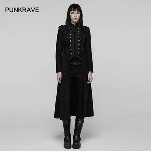 Punk Rave Women Black Gothic Mid Length Coat Weft Velveteen Slim Costume Jacat - Picture 1 of 16