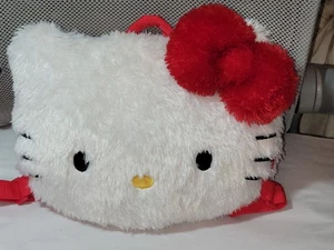 Hello Kitty Sanrio Plush Backpack Zipper Pocket White Red Straps Bow 2011 - Picture 1 of 6
