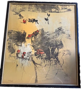 Litografía grande abstracta firmada por Hoi Lebadang numerada impresión de bellas artes vintage - Imagen 1 de 9