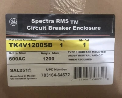 CAJA DISYUNTOR HOUSTON STOCK NUEVO GE TK4V1200SB 1200 AMP NEMA 1 Foto 1 de 4