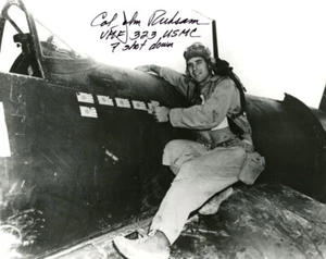 JOHN RUHSAM SIGNED AUTOGRAPHED 8x10 PHOTO WORLD WAR II FIGHTER ACE BECKETT BAS - Picture 1 of 2