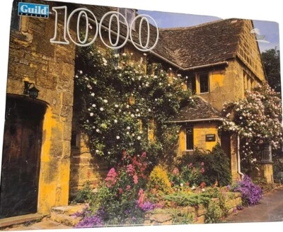 GUILD Jigsaw Puzzle 1000 Pc 20-1/8"x27-1/2" Cottage Cotswold Hasbro 2000 VTG NEW - Image 1 of 3