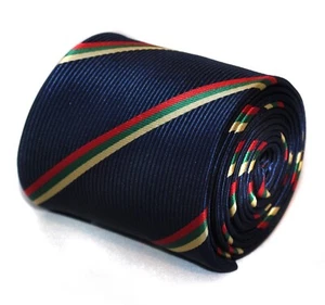 navy dark blue tie & red, green, yellow stripe club classic by Frederick Thomas - Picture 1 of 4