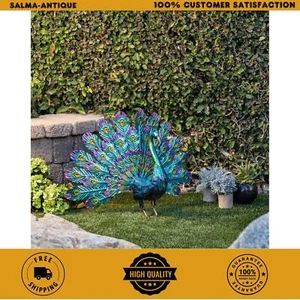 Realistic Outdoor Decor Metallic Peacock Tail Spread Yard Statue Garden NEW - Picture 1 of 12