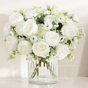New 2 Packs Peonies Artificial Flowers White Artificial Peonies Silk Peonies - Picture 1 of 9