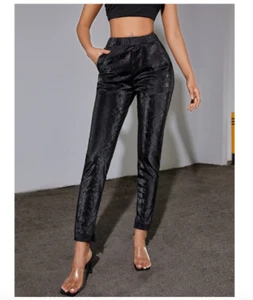 Damen Hose Kunstleder Schwarz Taschen dehnbar mit Schlangenmuster Gr L 40 / 42 - Bild 1 von 4