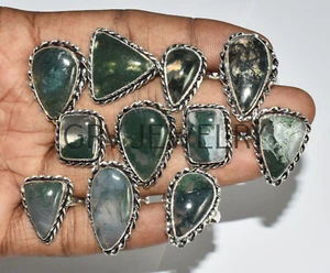 1000Pcs Green Moss Agate Gemstone Ring Wholesale Lot 925 Silver Plated WHR-44 - Picture 1 of 3