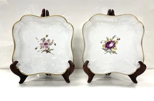 Pair Antique Chamberlain Worcester Relief Molded Floral Dessert Dishes, c 1820s - Picture 1 of 14