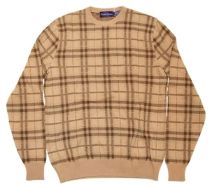 $1695 Ralph Lauren Purple Label Mens Cashmere Sweater Plaid Beige Brown Italy XL - Picture 1 of 2