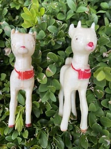 2 Vtg 1950s Hard Plastic RUDOLPH THE RED NOSE REINDEER 3.5" Christmas Ornaments - Picture 1 of 12