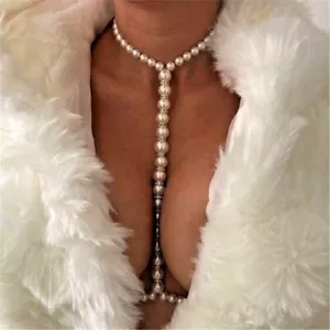 Women Pearl Body Chain Bra Necklace Harness Sexy Crystal Belly Waist Jewelry - Picture 1 of 14
