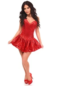Mini-Korsettkleid mit rotem Pailletten-Stahlbein oben Schublade (3X) - Bild 1 von 7