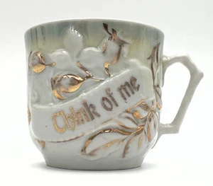 Antike deutsche handbemalte Teetasse "Denk an mich" verziert Goldschrift Porzellan - Bild 1 von 8