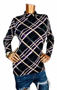 Chico’s 2 oder L Top Stretch Geometrische Prints Langarm High Neck Bluse Sexy - Bild 1 von 8